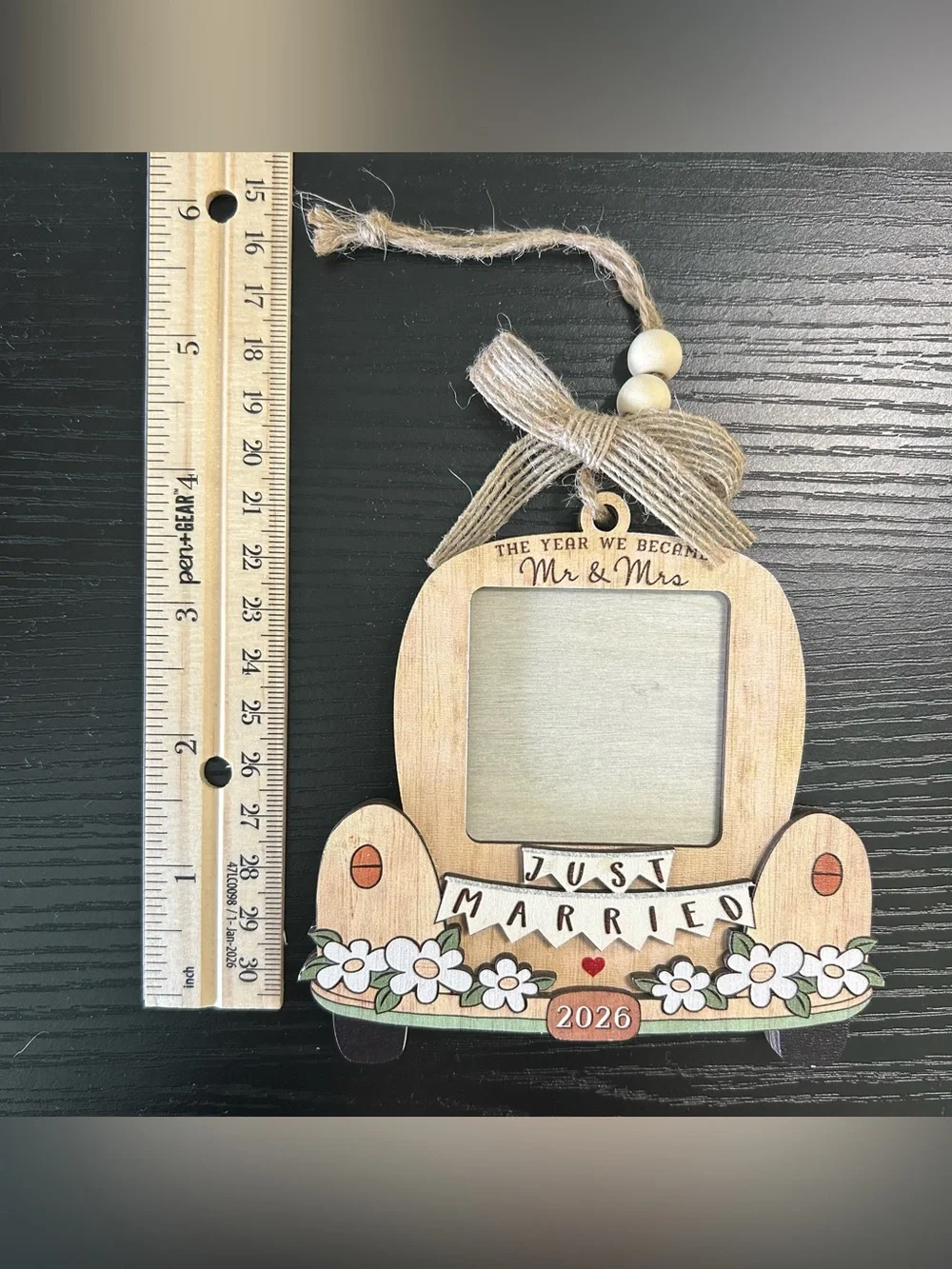 Mr. & Mrs. Just Married 2026 Wooden Ornament Frame -Natural Wood 2 frames